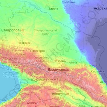 North Caucasus Federal District topographic map, elevation, terrain