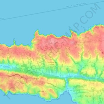 Cléden-Cap-Sizun topographic map, elevation, terrain