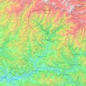 Rudraprayag District topographic map, elevation, terrain