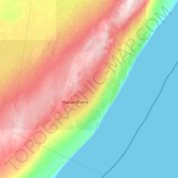 Harardhere District topographic map, elevation, terrain