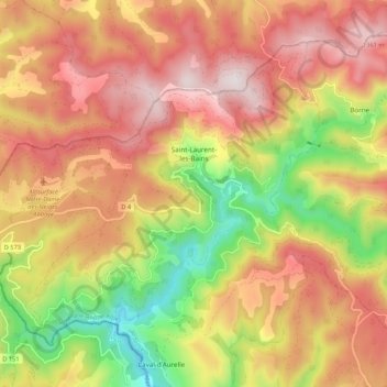 Saint-Laurent-les-Bains topographic map, elevation, terrain