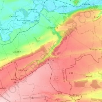 Peruc topographic map, elevation, terrain