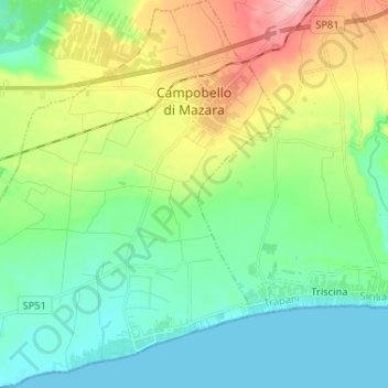 Campobello di Mazara topographic map, elevation, terrain