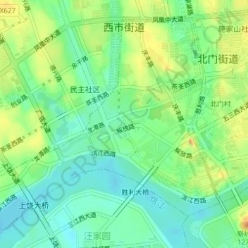 Xishi Subdistrict topographic map, elevation, terrain