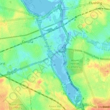 Flushing Meadows-Corona Park topographic map, elevation, terrain