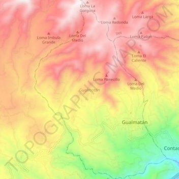 Gualmatán topographic map, elevation, terrain