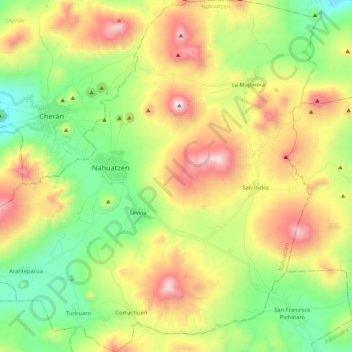 Nahuatzen topographic map, elevation, terrain