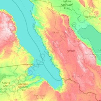 Rukwa Region topographic map, elevation, terrain