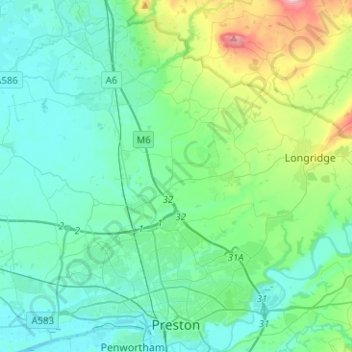 Preston topographic map, elevation, terrain