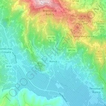 Roncà topographic map, elevation, terrain