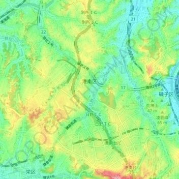 港南区 topographic map, elevation, terrain