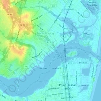 Brielle topographic map, elevation, terrain