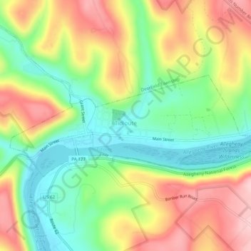 Tidioute topographic map, elevation, terrain