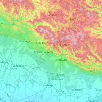 Nainital District topographic map, elevation, terrain