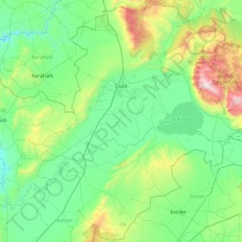 Çivril topographic map, elevation, terrain