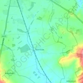 Evenlode topographic map, elevation, terrain