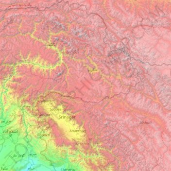 Kashmir topographic map, elevation, terrain
