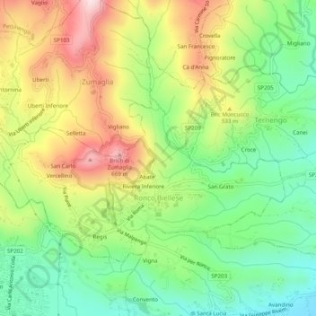 Ronco Biellese topographic map, elevation, terrain