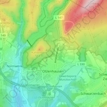 Otzenhausen topographic map, elevation, terrain