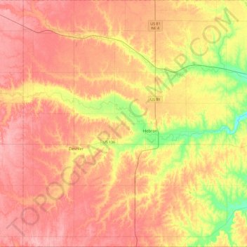 Thayer County topographic map, elevation, terrain