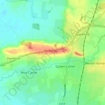 Queen Camel topographic map, elevation, terrain