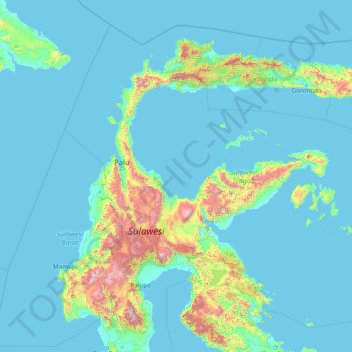 Central Sulawesi topographic map, elevation, terrain