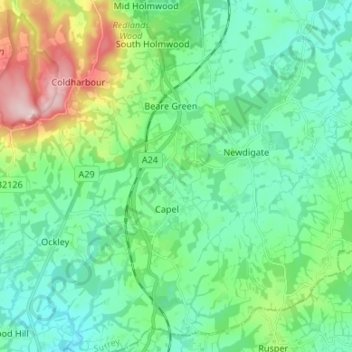 Capel topographic map, elevation, terrain