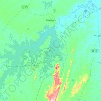 Jaguaribara topographic map, elevation, terrain