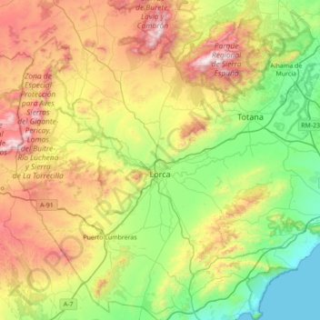 Lorca topographic map, elevation, terrain
