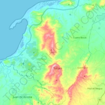 Tubará topographic map, elevation, terrain