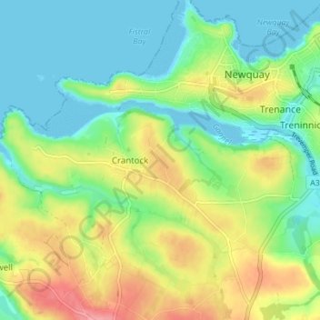 Crantock topographic map, elevation, terrain