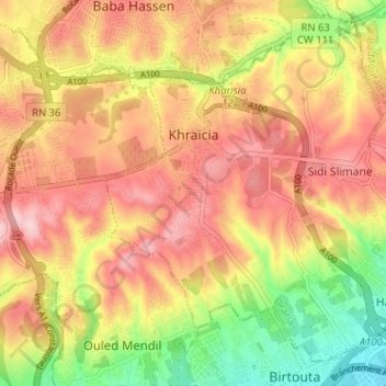 Khraissia topographic map, elevation, terrain