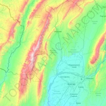 Ноҳияи Ғозималик topographic map, elevation, terrain