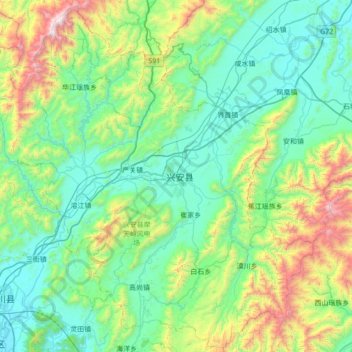 Xing'an County topographic map, elevation, terrain