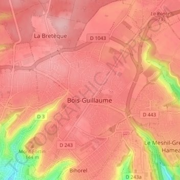 Bois-Guillaume topographic map, elevation, terrain