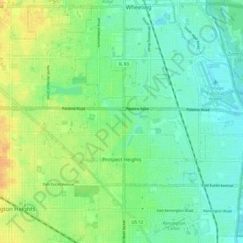 Prospect Heights topographic map, elevation, terrain