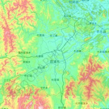 Lipu City topographic map, elevation, terrain