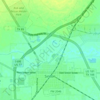 Sinton topographic map, elevation, terrain