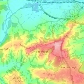 Bidborough topographic map, elevation, terrain
