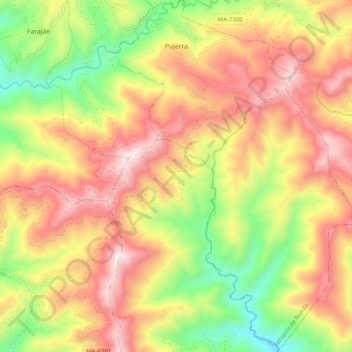Pujerra topographic map, elevation, terrain