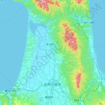 Goshogawara topographic map, elevation, terrain