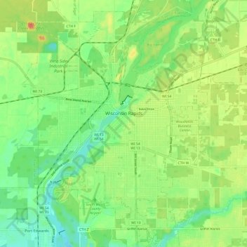 Wisconsin Rapids topographic map, elevation, terrain