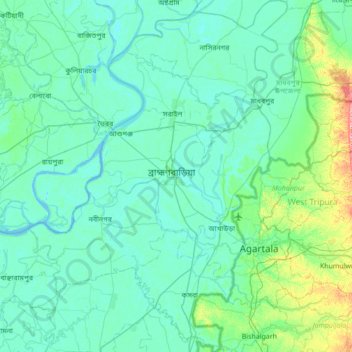 Brahmanbaria District topographic map, elevation, terrain