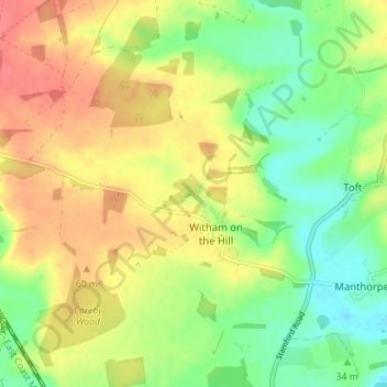 Witham on the Hill topographic map, elevation, terrain