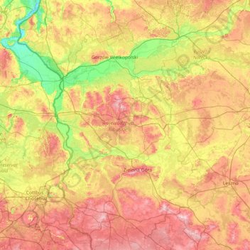 Lubusz Voivodeship topographic map, elevation, terrain