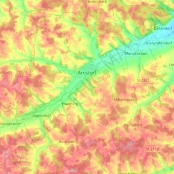 Arnstorf topographic map, elevation, terrain