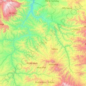 Wag Hemra Zone topographic map, elevation, terrain