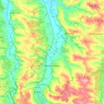 Moncrabeau topographic map, elevation, terrain