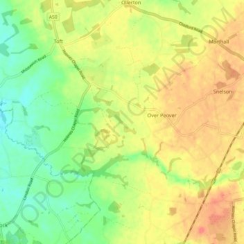 Peover Superior topographic map, elevation, terrain