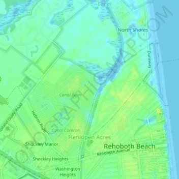 Henlopen Acres topographic map, elevation, terrain